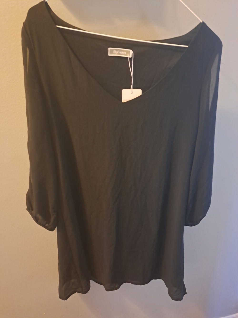 Black V-Neck Long Sleeve Open Arm Dress